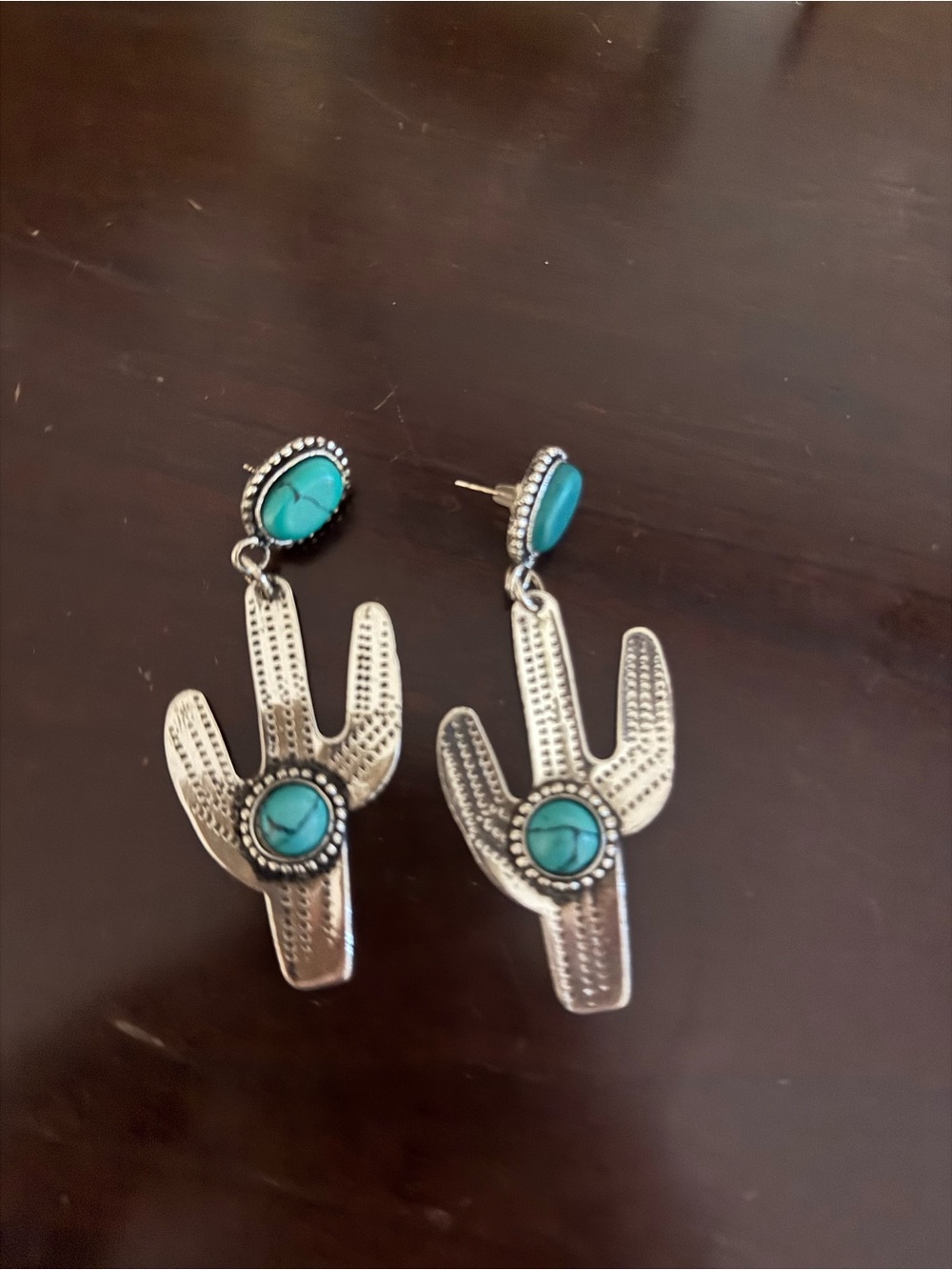 Turquoise Cactus Drop Earrings - Women Jewelry